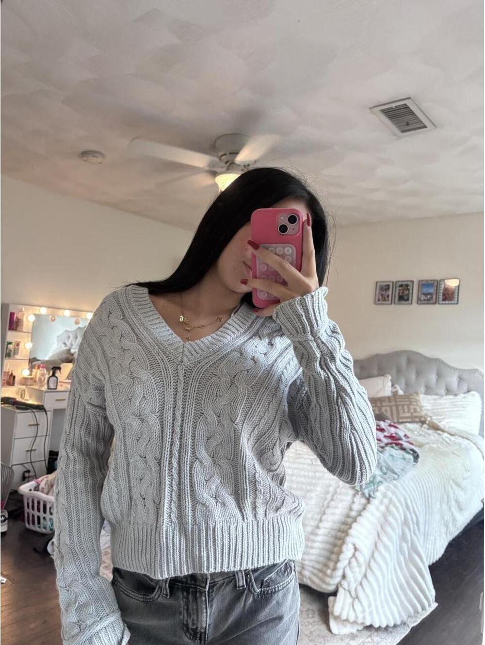 Aeropostale Women's Grey and Blue Jumper